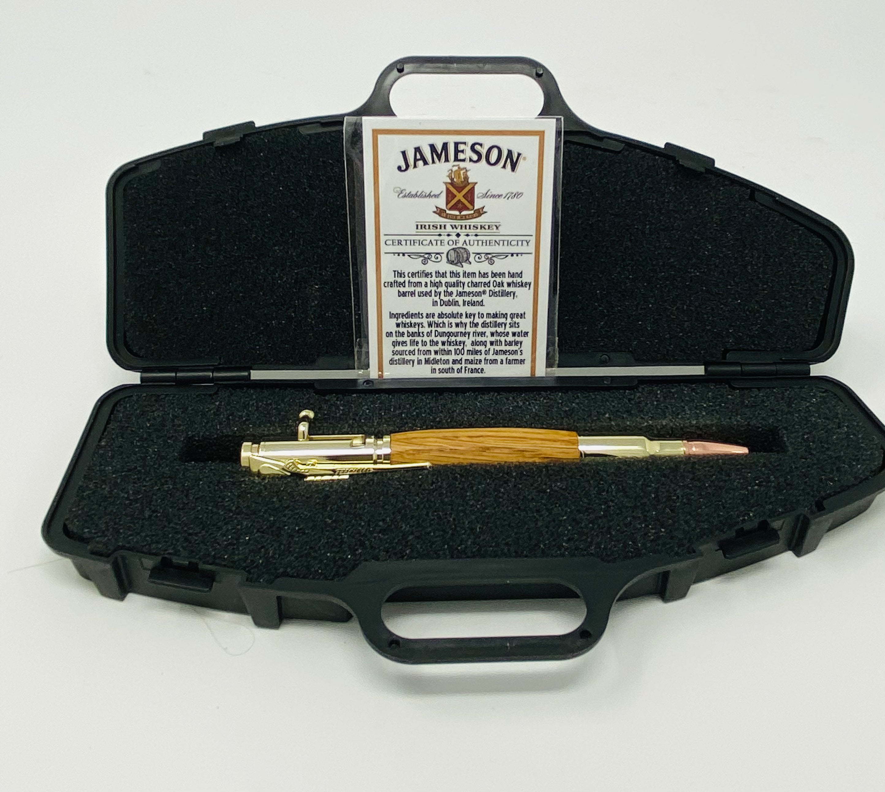 Jameson Whiskey Barrel Wood Pen W/ COA And Presentation Box (Gold)