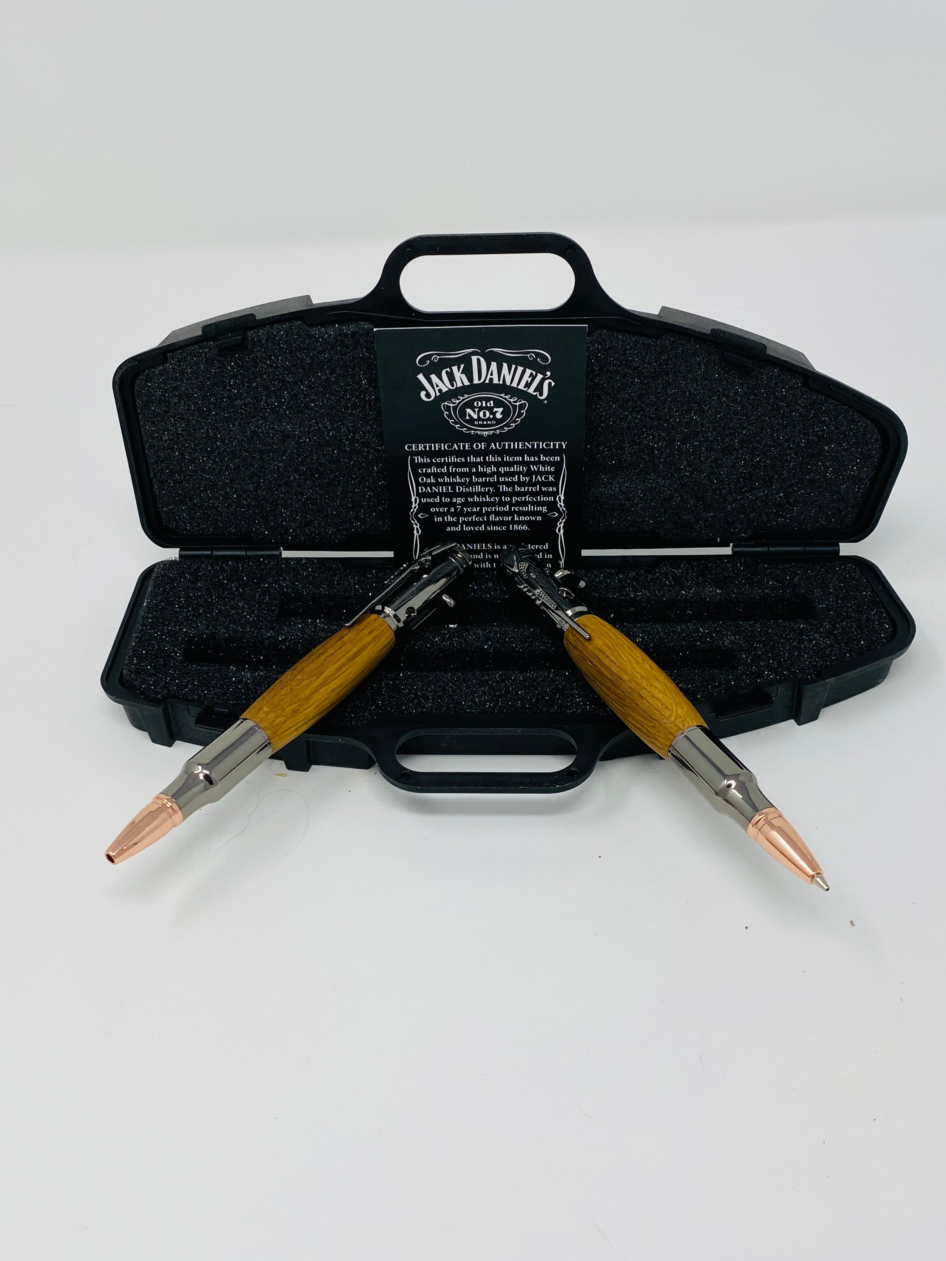 Jack Daniels Whiskey Barrel Wood Pen and Pencil W/ COA And Presentation Box (Gun Metal)